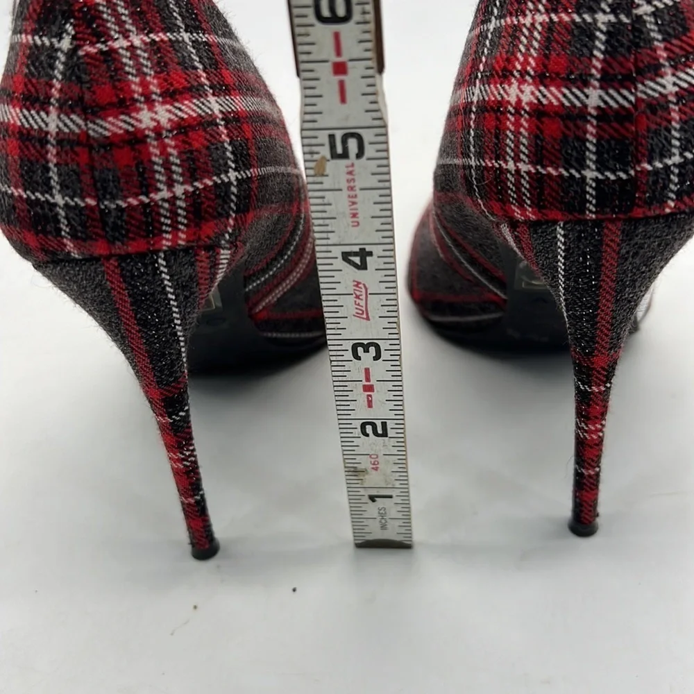 Aldo Red Tartan High Heels with White Racing Stripes size 6 - Picture 3 of 11